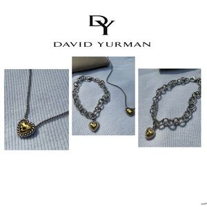 David Yurman SET Cable Cookie Classic Heart Necklace & bracelet 18K Yellow Gold